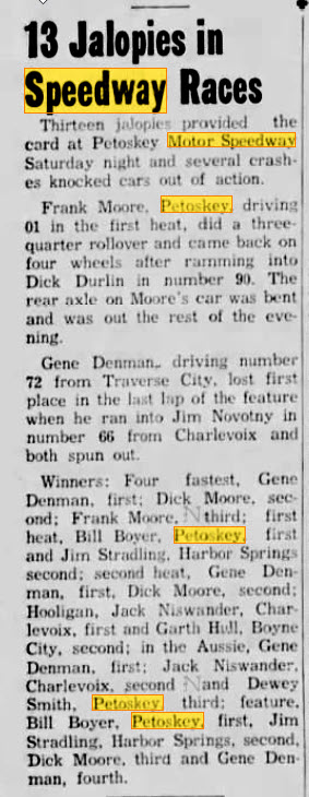Petoskey Motor Speedway - Aug 12 1957 Article (newer photo)